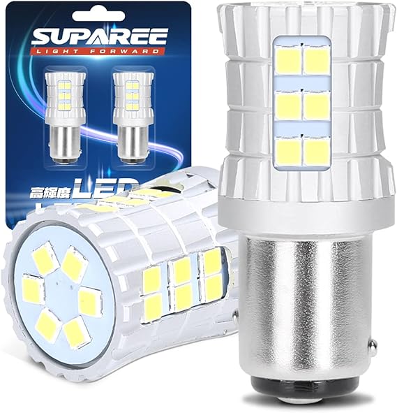 SUPAREE S25 ダブル球 LED テールランプ ブレーキランプ 国産車対応 30連 BAY15D 180度段違い LEDバルブ ホワイト 2個入り