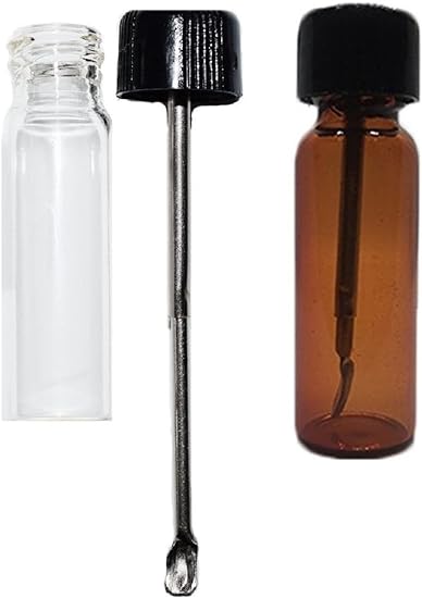 Glass Vial Leak-Proof Kitchen Spice Dispenser for Outdoor Camping Travel - Black Lid Bottle - 2 Vials in Clear and Amber