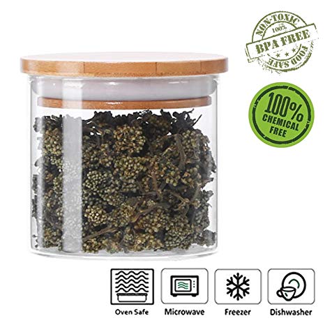 Small Glass Spice Jar Airtight Container with Bamboo Lid, Kitchen Canisters Organizer of Tea Seasonings Snacks(300ml/10.5oz)