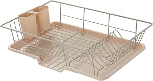 Sweet Home Collection Space-Saving 3-Piece Dish Drainer Rack Set: Efficient Kitchen Organizer for Quick Drying and Storage - Includes Cutlery Holder and Drainboard - Maximize Countertop Space, Beige