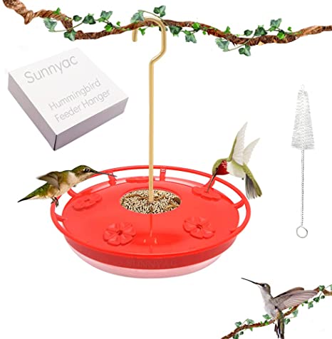 Sunnyac Hummingbird Feeders for Outdoors, Window Humming Bird Feeder with Hanging Hook and 5 Flowered-Shaped Feeding Ports, 12oz Plastic Bird Feeders for Outside Garden, Yard, Porch(Color1)