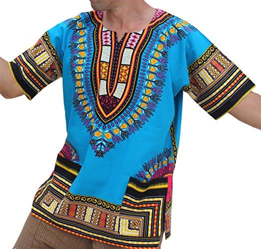 Raan Pah Muang RaanPahMuang Unisex African Bright Dashiki Cotton Shirt Variety Colors