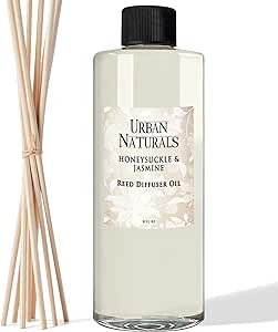 Urban Naturals Honeysuckle & Jasmine Essential Oil Reed Diffuser Refill | Large 8 Ounce Size | Includes a Free Set of Reed Sticks! Made in The USA | Hyacinth, Neroli, Iris, Rose & Lily of The Valley