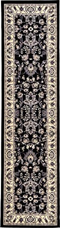 Unique Loom Kashan Collection Traditional Floral Overall Pattern with Border Black Runner Rug (2' 7 x 10' 0)