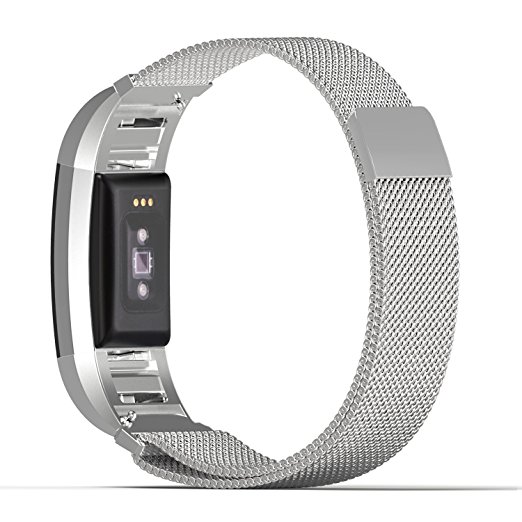 Fitbit Charge 2 Band, MoKo Milanese Loop Stainless Steel Bracelet Smart Watch Strap   Connector for Fitbit Charge 2 Heart Rate   Fitness Wristband, Wrist Length 5.31"-8.66" (135mm-220mm), Silver