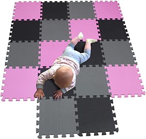 MQIAOHAM Children Puzzle mat Play mat Squares Play mat Tiles Baby mats for Floor Puzzle mat Soft Play mats Girl playmat Carpet Interlocking Foam Floor mats for Baby Pink Black Grey 103104112