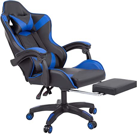 CO-Z Leather Gaming Chair with Lumbar Support Massage Wheeled High Back Recliner Computer Chair Ergonomic Gamer Chair Adjust Height Headrest Armrest Footrest Office Computer Desk Chair for Adults