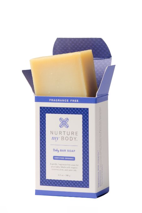 Nurture My Body Organic Baby Bar Soap - 100% Organic and All Natural - Enriched with Coconut Oil & Olive Oil (Fragrance Free)