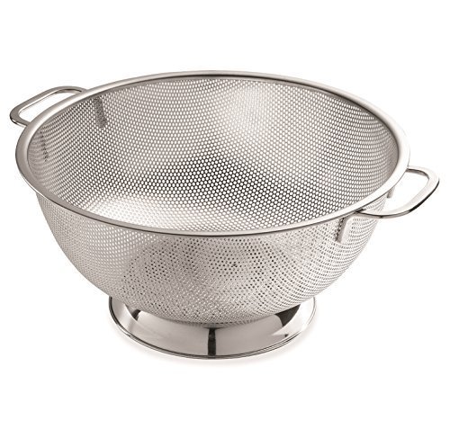 Stainless Steel colander 5-Quart, Micro Perforated, Silver, Food Strainer Low Price with High Quality, Strong Base and Strong Handles, Dish Washer Safe, HEALTHY RECIPES e-BOOK