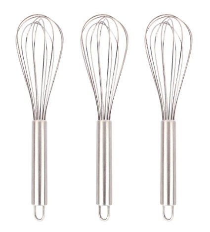 Ouddy Stainless Steel Whisk Kitchen Whisk Balloon Whisk Set Wire Whisk Egg Frother Milk and Egg Beater Blender Kitchen Utensils for Blending Whisking Beating and StirringSet of 3