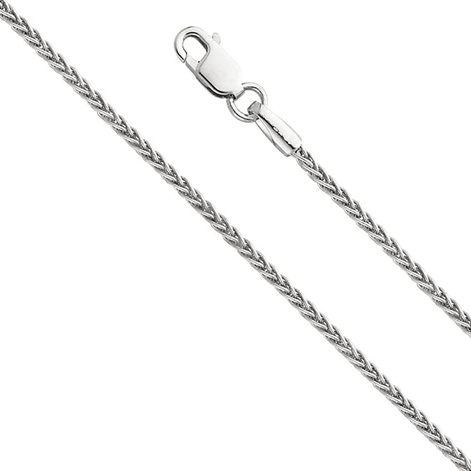 14k REAL Yellow and White Gold Solid 1.5mm Round Wheat Chain Necklace with Lobster Claw Clasp