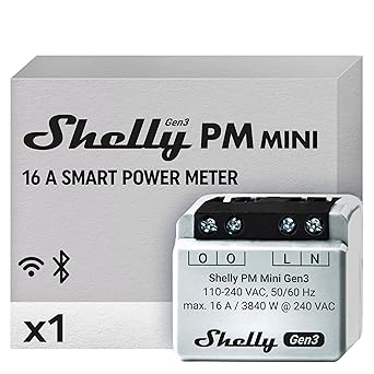 Shelly PM Mini Gen 3 | WiFi & Bluetooth Smart Power Meter 1 Channel 16 A | Home Automation | Compatible with Alexa & Google Home | iOS Android App | No Hub Required | Smart Schedules