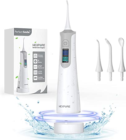 Water Flossers, Cordless Dental Oral Irrigator, Water Flosser Teeth Cleaner with 6 Mode, Wireless Charging Oral Irrigator for Braces, Bridges, IPX7 Waterproof with 4 Interchangeable Jet Tips