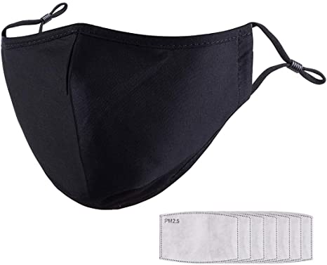 PAGE ONE Unisex Cotton Cloth Face Masks Reusable Washable,Anti-Fog Dust-Proof Mouth Cover/Contains 1 Mask 6 Filters-Black Mask