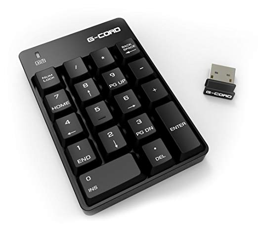 G-Cord 2.4G Wireless Numeric Keypad with Mini USB Receiver for Laptop Notebook Desktop PC (18-Key)