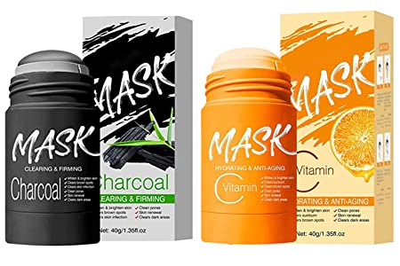 OWSEN Charcoal/Vitamin C Mask Stick for Face Purifying Clay Stick Mask For Deep Cleaning, Blackhead Remove for Men and Women Anti-Acne Oil Control & Clean Pores for All Skin Types (Black Orange)