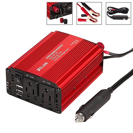 Car Power Inverter 350W DC 12V to AC 110V Converter with 2 AC Outlets   2 USB Charging Ports 4.8A Car Adapter Charger for Laptop Smartphones and Tablets