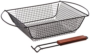 Charcoal Companion Non-Stick Shaker Basket for Grilling with Rosewood Handle