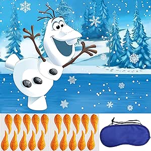 Pin The Nose on The Olaf Game for Kids Christmas Party Game for Kids Olaf Pin Game with 24Pcs Nose Stickers Birthday Party Supplies Activities