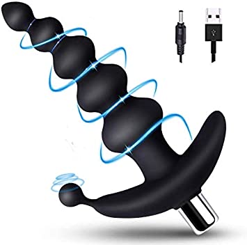 UTIMI Vibrating Anal Beads Remote Control Prostate Massager with Penis Ring 10 Modes - Rechargeable Silicone Butt Plug G-spot Stimulator Sex Toys for Male Female and Beginner