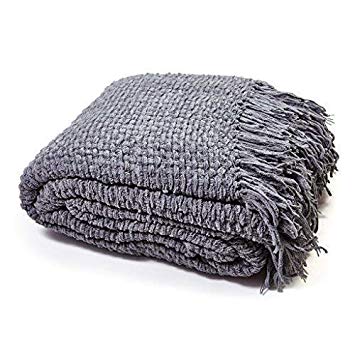 Luxury Chunky Chenille Knitted Sofa / Bed Throw Blanket in 7 Colours & 4 Sizes (152cm x 203cm (60" x 80"), Charcoal Grey)