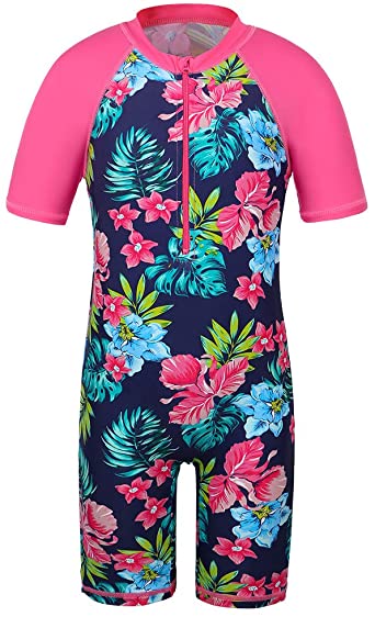 TFJH E Girls Swimsuit 3-10 Years UPF 50  UV One Piece Swimwear with Zipper