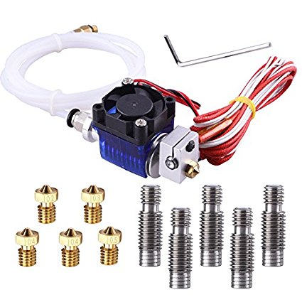 EAONE All-Metal V6 J-Head Hotend Full Kit with 5 Pcs Extruder Brass Print Head   5 Pcs Stainless Steel Nozzle Throat for E3D V6 Makerbot RepRap 3D Printers