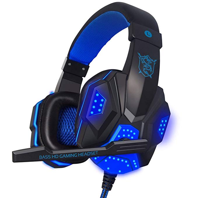 Livoty Surround Stereo Gaming Headset Headband Headphone USB 3.5mm LED with Mic for PCSurround Stereo Gaming Headset Headband Headphone USB 3.5mm LED with Mic for PC (Blue)