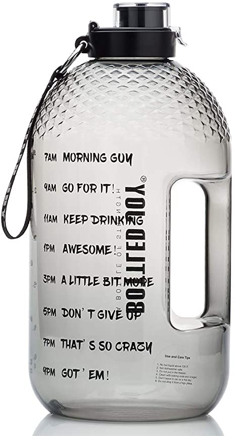 BOTTLED JOY 1 Gallon Water Bottle/Half Gallon Water Bottle, BPA Free 128oz/75oz Large Water Bottle with Motivational Time Marker Reminder Leak-Proof Drinking Water Jug for Sports and Outdoor Activity