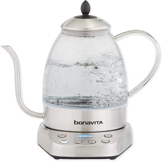 Bonavita BV07001US Cosmopolitan 1.3L Variable Temperature Body Electric Kettle, Glass and Stainless Steel