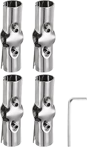 uxcell 4Pcs 180 Degree Structural Pipe Connectors 3 Way End Rails Clamp with Wrench Stainless Steel Corner Pipe Fittings for DIY Shelf Garden Support 1" Fit Pipe Dia, Silvery