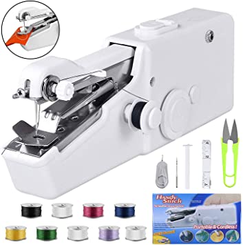 Mini Sewing Machine, Beginner Electric Handheld Sewing Machine Cordless Quick Handy Stitch Fabric Clothing Kids Cloth Pet Clothes DIY Home/Travel Use