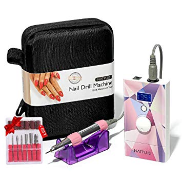 NATPLUS Professional Nail Drill Machine 35000 RPM Upgrade with Screen and Tool Bag Portable Wireless Portable E-file Kit 3/32 Rechargeable Electric Nail File Wireless.