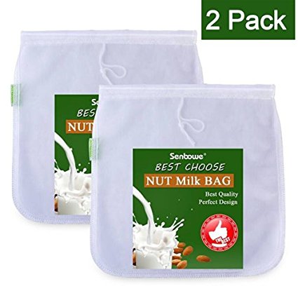 2 Pack Senbowe™ Pro Quality Reusable Nut Milk Bag - 12"X12" Commercial Grade Almond Milk Bag & Strainer & Filter- Fine Mesh Nylon for Milk, Cold Brew Coffee, Juice & Yogurt