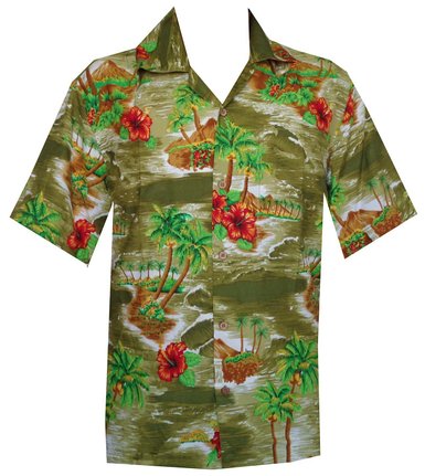 Hawaiian Shirt Mens Coconut Tree & Floral Print Beach Aloha Polyester Blue