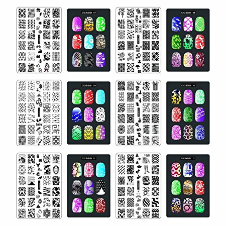 CICI&SISI Nail Art Stamp Set Jumbo 2-Set of 6 JUMBO Nail Art Polish Stamping Manicure Accessories Kit All New Designs w/ FREE Stamper&Scraper Tool Set