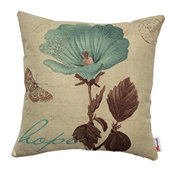 Monkeysell Lotus Leaf Butterfly Flowers Pattern Cotton Linen Throw Pillow Case Cushion Cover Home Sofa Decorative 18 X 18 Inch (S042A1)