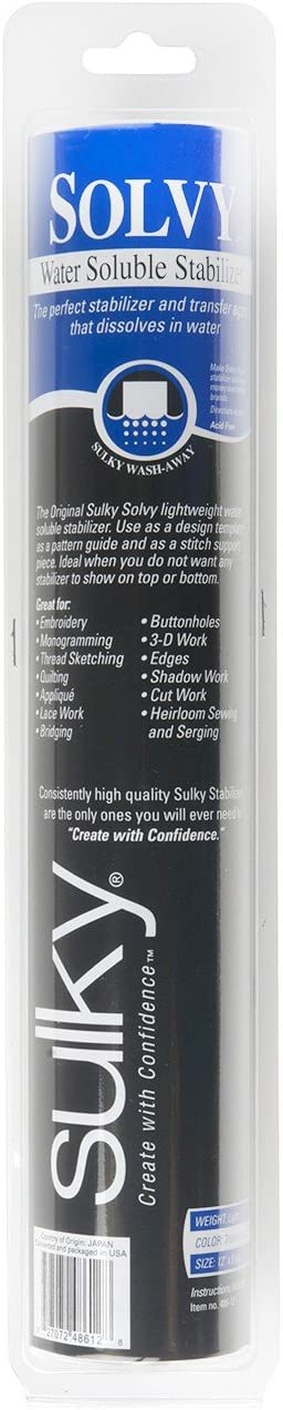 Sulky 486-12 Solvy Water Soluble Stabilizer Roll,White,12-Inch by 9-Yard