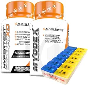 Axis Labs Ultimate Testosterone Stack Bundle - Hypertest XD & Myodex - With Pill Box Organizer - Energy Enhancing - Vitality Boosting - Libido Promoting - Estrogen Blocking - testosterone Boosting