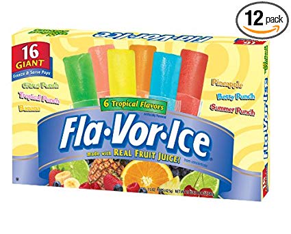 Fla-Vor-Ice Freezer Pops, Giant Fat Free Ice Pops, Tropical Flavors (12 Boxes, 16 - 1.5 oz pops per box)