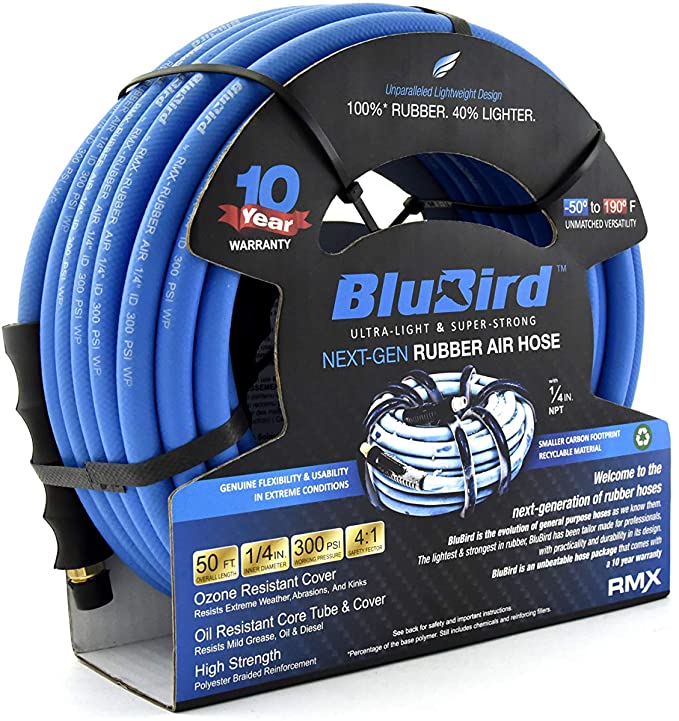 BluBird Lightest, Strongest, Most Flexible Rubber Air Hose (1/4" x 50') - BB1450