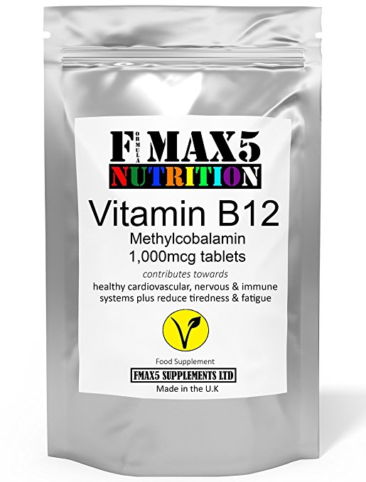 Vitamin B12 Methylcobalamin 1000mcg 180 Tablets (6 Month's Supply) | Contributes to the normal function of the immune system, red blood cell formation & reduction of tiredness and fatigue by FMax5 Supplements