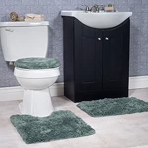 Lavish Home 3 Piece Super Plush Non-Slip Bath Mat Rug Set - Green