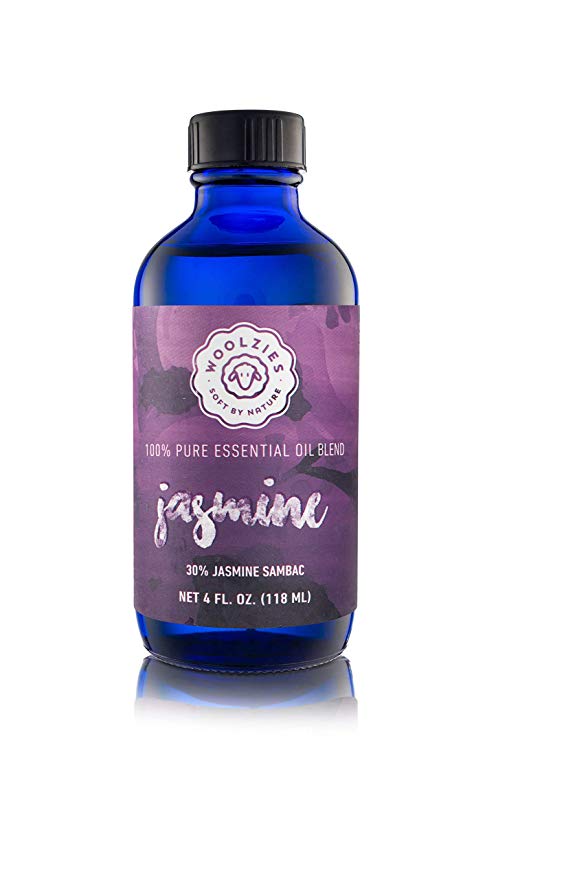 Woolzies 100% Pure Jasmine Essential Oil Blend 4oz| Cold-Pressed | Helps Be Positive Happy Relaxed Confident & Boost Mood |Enhances Sleep| Natural Therapeutic Grade | for Diffusion/Internal/Topical