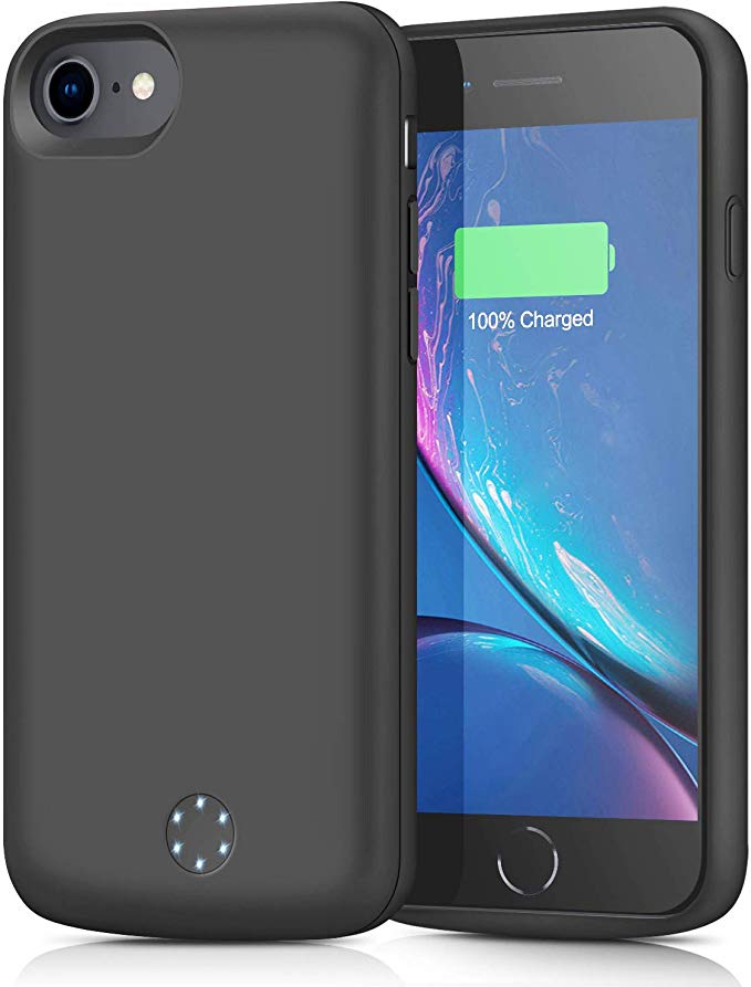 QLSMEB Battery Case for iPhone 6/6S/7/8, [6000mAh] Charging Case Extended Battery for iPhone 6/6s/7/8 Rechargeable Battery Backup Power Bank Portable Charger Case 4.7 inch Black 【Upgraded Version】