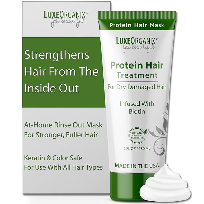 Protein Hair Treatment for Dry Damaged Hair: Moisturizing Hair Mask for Thicker Fuller Looking Hair - Deep Hair Conditioner Treatment Leaves Hair Light & Bouncy - Keratin & Color Safe. (6oz)