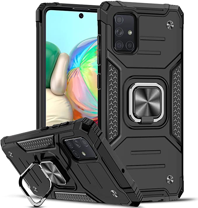 LeYi for Samsung Galaxy A71 Case, Kickstand Stand Military Grade Protective Silicone Shockproof Tough Hard Mobile Phone Cover for Samsung Galaxy A71 Black