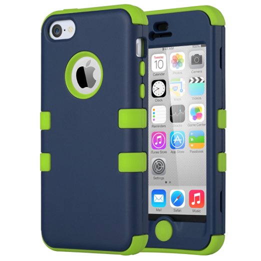 iPhone 5C Case, ULAK 3in1 Anti Slip IPhone 5C Case Hybrid with Soft Flexible Inner Silicone Skin Protective Case Cover for Apple iPhone 5C Navy Blue   Lime Green