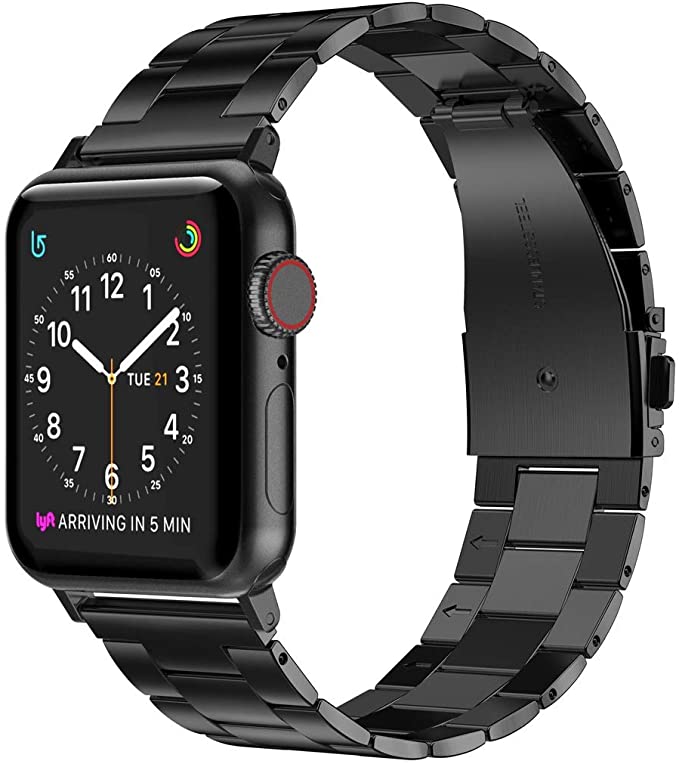 Wearlizer Stainless Steel Compatible with Apple Watch Band 38mm 42mm Women Men,Ultra-Thin Lightweight Replacement Band Strap Compatible for iWatch Bands Series 5 4 3 2 1 (Black, 38mm 40mm)