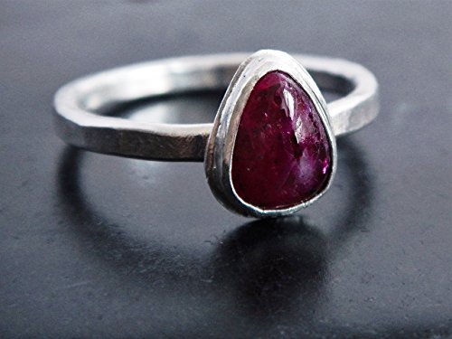 Pear Shaped Ruby and Sterling Silver Ring